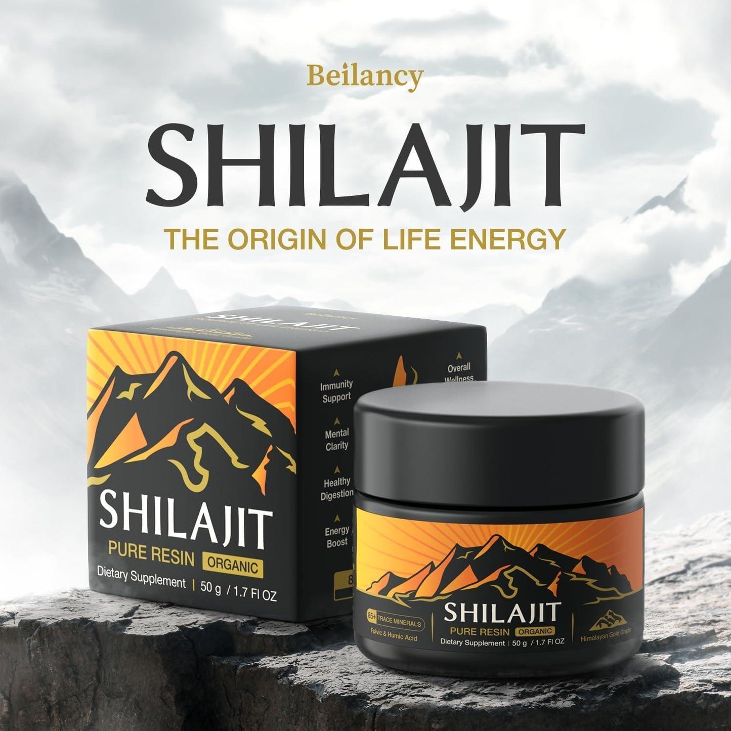 Beilancy Himalayan Shilajit Resin Liquid Supplement, Shilajit for Men and Women with Fulvic Acid, Iron, and Magnesium for Energy and Health Support, 50 g, 2 Month Supply